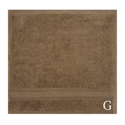 Daffodil (Dark Beige) Monogrammed Face Towel (30 x 30 Cm - Set of 6) 100% Cotton, Absorbent and Quick dry, High Quality Bath Linen- 500 Gsm White Thread Letter "G"