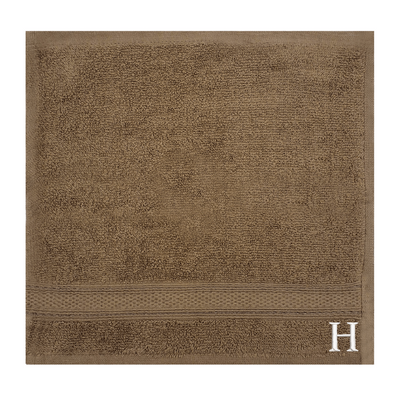 Daffodil (Dark Beige) Monogrammed Face Towel (30 x 30 Cm - Set of 6) 100% Cotton, Absorbent and Quick dry, High Quality Bath Linen- 500 Gsm White Thread Letter "H"