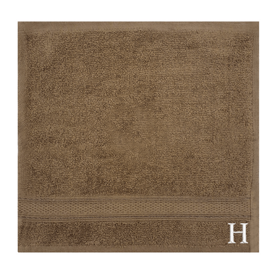 Daffodil (Dark Beige) Monogrammed Face Towel (30 x 30 Cm - Set of 6) 100% Cotton, Absorbent and Quick dry, High Quality Bath Linen- 500 Gsm White Thread Letter "H"