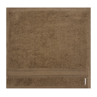 Daffodil (Dark Beige) Monogrammed Face Towel (30 x 30 Cm - Set of 6) 100% Cotton, Absorbent and Quick dry, High Quality Bath Linen- 500 Gsm White Thread Letter "J"