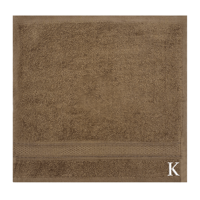 Daffodil (Dark Beige) Monogrammed Face Towel (30 x 30 Cm - Set of 6) 100% Cotton, Absorbent and Quick dry, High Quality Bath Linen- 500 Gsm White Thread Letter "K"