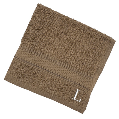 Daffodil (Dark Beige) Monogrammed Face Towel (30 x 30 Cm - Set of 6) 100% Cotton, Absorbent and Quick dry, High Quality Bath Linen- 500 Gsm White Thread Letter "L"