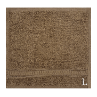 Daffodil (Dark Beige) Monogrammed Face Towel (30 x 30 Cm - Set of 6) 100% Cotton, Absorbent and Quick dry, High Quality Bath Linen- 500 Gsm White Thread Letter "L"