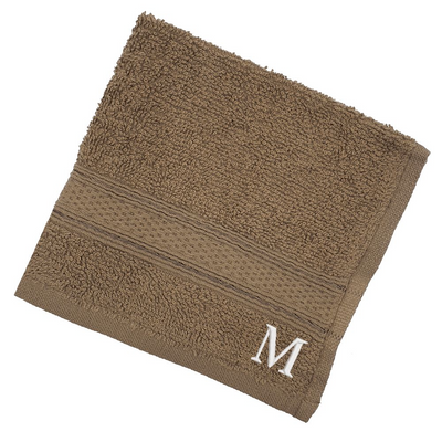 Daffodil (Dark Beige) Monogrammed Face Towel (30 x 30 Cm - Set of 6) 100% Cotton, Absorbent and Quick dry, High Quality Bath Linen- 500 Gsm White Thread Letter "M"