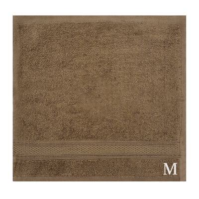 Daffodil (Dark Beige) Monogrammed Face Towel (30 x 30 Cm - Set of 6) 100% Cotton, Absorbent and Quick dry, High Quality Bath Linen- 500 Gsm White Thread Letter "M"