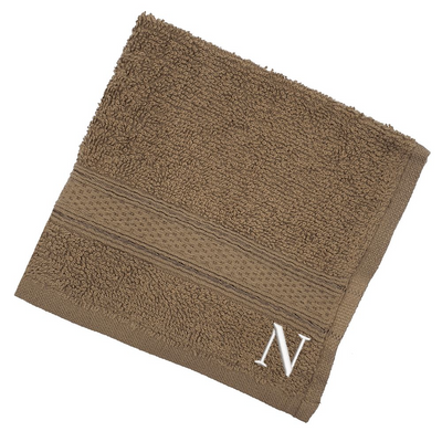 Daffodil (Dark Beige) Monogrammed Face Towel (30 x 30 Cm - Set of 6) 100% Cotton, Absorbent and Quick dry, High Quality Bath Linen- 500 Gsm White Thread Letter "N"