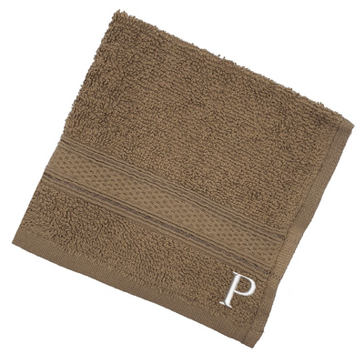 Daffodil (Dark Beige) Monogrammed Face Towel (30 x 30 Cm - Set of 6) 100% Cotton, Absorbent and Quick dry, High Quality Bath Linen- 500 Gsm White Thread Letter "P"