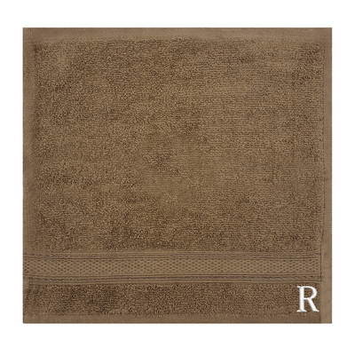 Daffodil (Dark Beige) Monogrammed Face Towel (30 x 30 Cm - Set of 6) 100% Cotton, Absorbent and Quick dry, High Quality Bath Linen- 500 Gsm White Thread Letter "R"