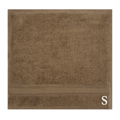 Daffodil (Dark Beige) Monogrammed Face Towel (30 x 30 Cm - Set of 6) 100% Cotton, Absorbent and Quick dry, High Quality Bath Linen- 500 Gsm White Thread Letter "S"
