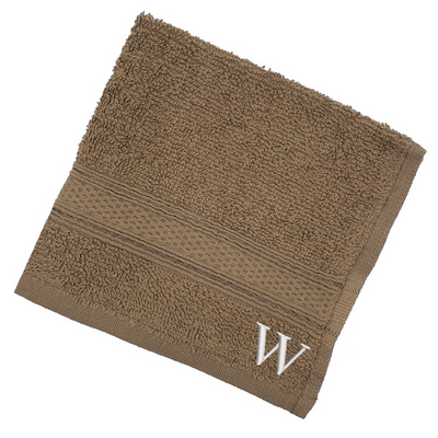 Daffodil (Dark Beige) Monogrammed Face Towel (30 x 30 Cm - Set of 6) 100% Cotton, Absorbent and Quick dry, High Quality Bath Linen- 500 Gsm White Thread Letter "W"