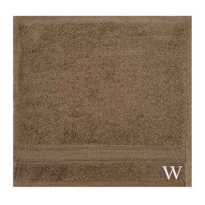 Daffodil (Dark Beige) Monogrammed Face Towel (30 x 30 Cm - Set of 6) 100% Cotton, Absorbent and Quick dry, High Quality Bath Linen- 500 Gsm White Thread Letter "W"