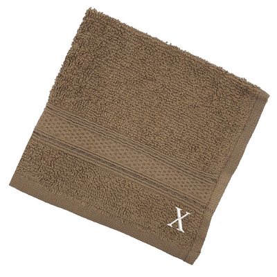 Daffodil (Dark Beige) Monogrammed Face Towel (30 x 30 Cm - Set of 6) 100% Cotton, Absorbent and Quick dry, High Quality Bath Linen- 500 Gsm White Thread Letter "X"