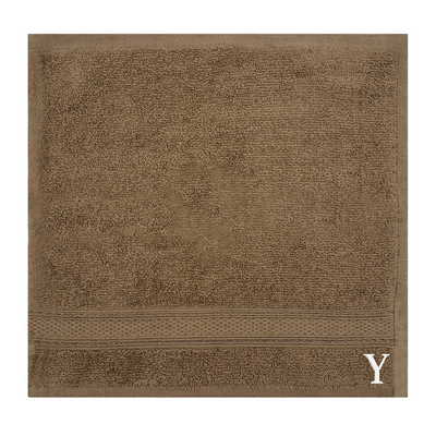 Daffodil (Dark Beige) Monogrammed Face Towel (30 x 30 Cm - Set of 6) 100% Cotton, Absorbent and Quick dry, High Quality Bath Linen- 500 Gsm White Thread Letter "Y"