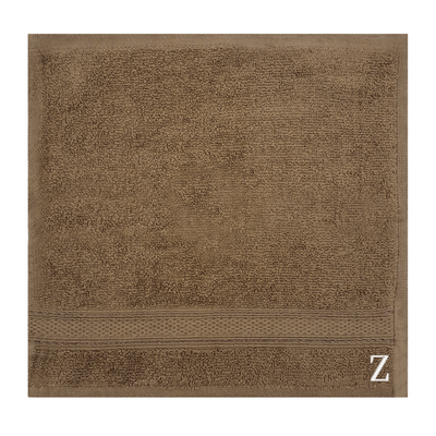 Daffodil (Dark Beige) Monogrammed Face Towel (30 x 30 Cm - Set of 6) 100% Cotton, Absorbent and Quick dry, High Quality Bath Linen- 500 Gsm White Thread Letter "Z"