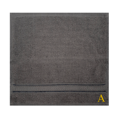 Daffodil (Dark Grey) Monogrammed Face Towel (30 x 30 Cm - Set of 6) 100% Cotton, Absorbent and Quick dry, High Quality Bath Linen- 500 Gsm Golden Thread Letter "A"