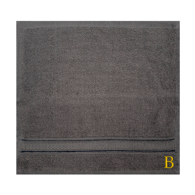 Daffodil (Dark Grey) Monogrammed Face Towel (30 x 30 Cm - Set of 6) 100% Cotton, Absorbent and Quick dry, High Quality Bath Linen- 500 Gsm Golden Thread Letter "B"