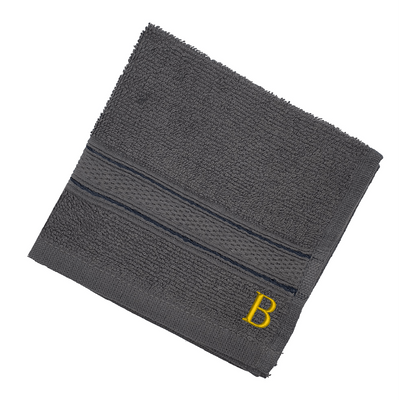 Daffodil (Dark Grey) Monogrammed Face Towel (30 x 30 Cm - Set of 6) 100% Cotton, Absorbent and Quick dry, High Quality Bath Linen- 500 Gsm Golden Thread Letter "B"