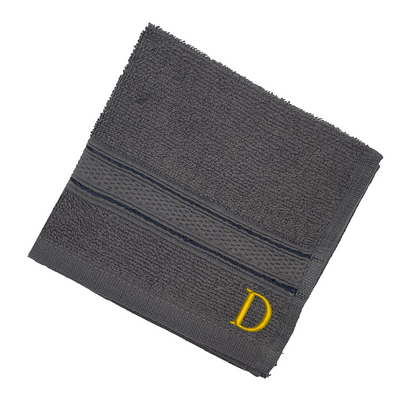 Daffodil (Dark Grey) Monogrammed Face Towel (30 x 30 Cm - Set of 6) 100% Cotton, Absorbent and Quick dry, High Quality Bath Linen- 500 Gsm Golden Thread Letter "D"
