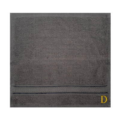 Daffodil (Dark Grey) Monogrammed Face Towel (30 x 30 Cm - Set of 6) 100% Cotton, Absorbent and Quick dry, High Quality Bath Linen- 500 Gsm Golden Thread Letter "D"