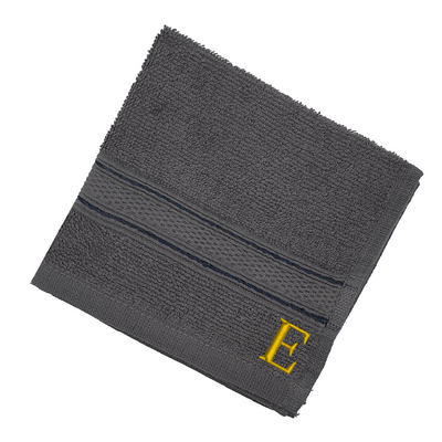 Daffodil (Dark Grey) Monogrammed Face Towel (30 x 30 Cm - Set of 6) 100% Cotton, Absorbent and Quick dry, High Quality Bath Linen- 500 Gsm Golden Thread Letter "E"