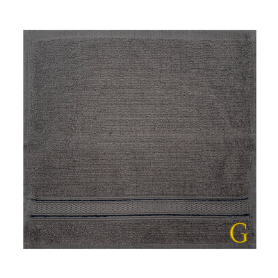 Daffodil (Dark Grey) Monogrammed Face Towel (30 x 30 Cm - Set of 6) 100% Cotton, Absorbent and Quick dry, High Quality Bath Linen- 500 Gsm Golden Thread Letter "G"