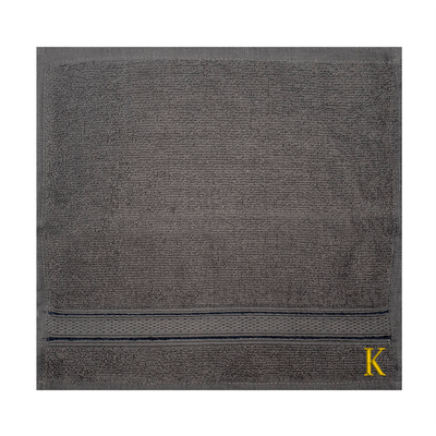 Daffodil (Dark Grey) Monogrammed Face Towel (30 x 30 Cm - Set of 6) 100% Cotton, Absorbent and Quick dry, High Quality Bath Linen- 500 Gsm Golden Thread Letter "K"