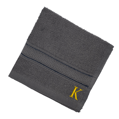 Daffodil (Dark Grey) Monogrammed Face Towel (30 x 30 Cm - Set of 6) 100% Cotton, Absorbent and Quick dry, High Quality Bath Linen- 500 Gsm Golden Thread Letter "K"