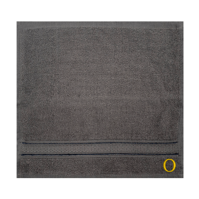 Daffodil (Dark Grey) Monogrammed Face Towel (30 x 30 Cm - Set of 6) 100% Cotton, Absorbent and Quick dry, High Quality Bath Linen- 500 Gsm Golden Thread Letter "O"