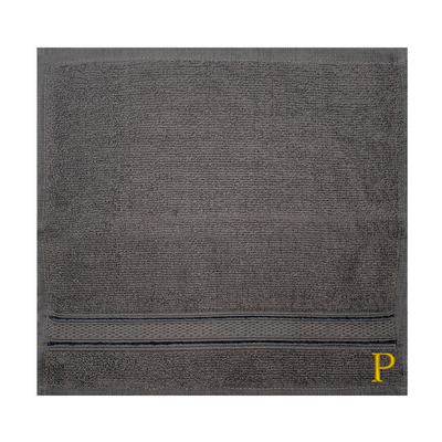 Daffodil (Dark Grey) Monogrammed Face Towel (30 x 30 Cm - Set of 6) 100% Cotton, Absorbent and Quick dry, High Quality Bath Linen- 500 Gsm Golden Thread Letter "P"