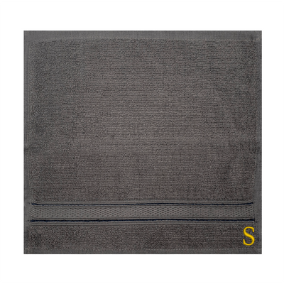 Daffodil (Dark Grey) Monogrammed Face Towel (30 x 30 Cm - Set of 6) 100% Cotton, Absorbent and Quick dry, High Quality Bath Linen- 500 Gsm Golden Thread Letter "S"