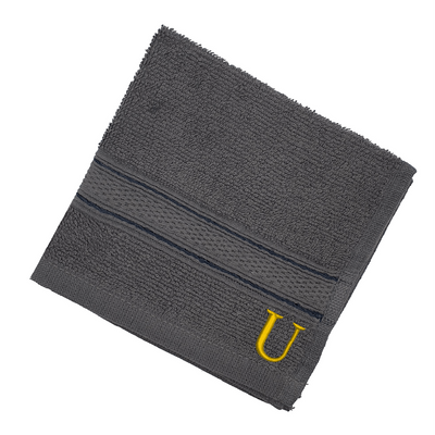 Daffodil (Dark Grey) Monogrammed Face Towel (30 x 30 Cm - Set of 6) 100% Cotton, Absorbent and Quick dry, High Quality Bath Linen- 500 Gsm Golden Thread Letter "U"