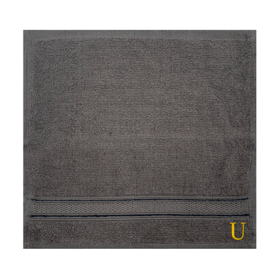 Daffodil (Dark Grey) Monogrammed Face Towel (30 x 30 Cm - Set of 6) 100% Cotton, Absorbent and Quick dry, High Quality Bath Linen- 500 Gsm Golden Thread Letter "U"