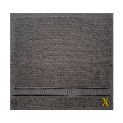 Daffodil (Dark Grey) Monogrammed Face Towel (30 x 30 Cm - Set of 6) 100% Cotton, Absorbent and Quick dry, High Quality Bath Linen- 500 Gsm Golden Thread Letter "X"
