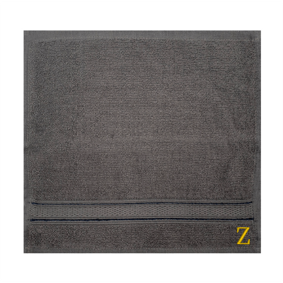 Daffodil (Dark Grey) Monogrammed Face Towel (30 x 30 Cm - Set of 6) 100% Cotton, Absorbent and Quick dry, High Quality Bath Linen- 500 Gsm Golden Thread Letter "Z"