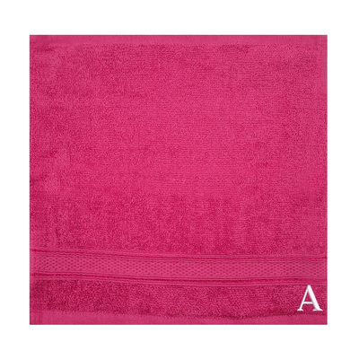 Daffodil (Fuchsia Pink) Monogrammed Face Towel (30 x 30 Cm - Set of 6) 100% Cotton, Absorbent and Quick dry, High Quality Bath Linen- 500 Gsm White Thread Letter "A"