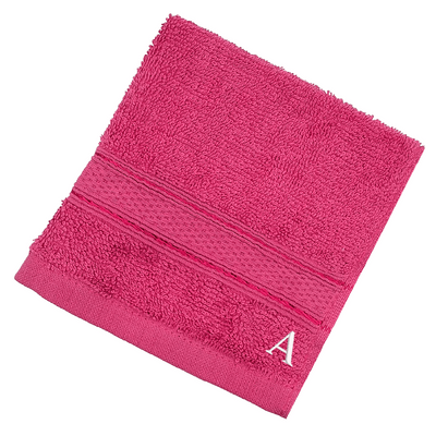 Daffodil (Fuchsia Pink) Monogrammed Face Towel (30 x 30 Cm - Set of 6) 100% Cotton, Absorbent and Quick dry, High Quality Bath Linen- 500 Gsm White Thread Letter "A"