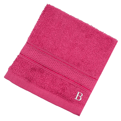 Daffodil (Fuchsia Pink) Monogrammed Face Towel (30 x 30 Cm - Set of 6) 100% Cotton, Absorbent and Quick dry, High Quality Bath Linen- 500 Gsm White Thread Letter "B"