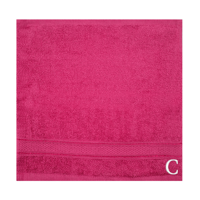 Daffodil (Fuchsia Pink) Monogrammed Face Towel (30 x 30 Cm - Set of 6) 100% Cotton, Absorbent and Quick dry, High Quality Bath Linen- 500 Gsm White Thread Letter "C"