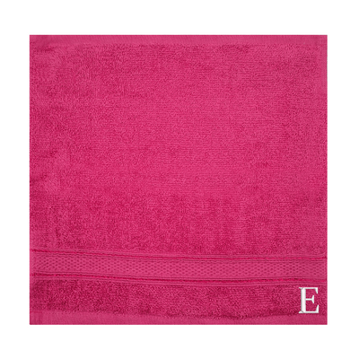 Daffodil (Fuchsia Pink) Monogrammed Face Towel (30 x 30 Cm - Set of 6) 100% Cotton, Absorbent and Quick dry, High Quality Bath Linen- 500 Gsm White Thread Letter "E"