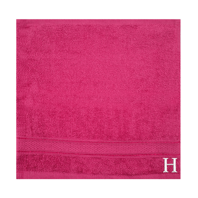 Daffodil (Fuchsia Pink) Monogrammed Face Towel (30 x 30 Cm - Set of 6) 100% Cotton, Absorbent and Quick dry, High Quality Bath Linen- 500 Gsm White Thread Letter "H"