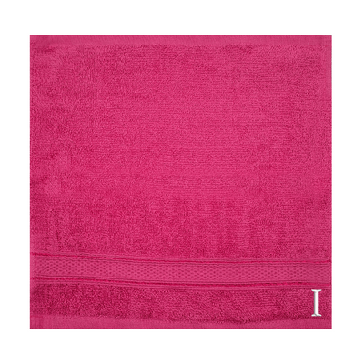 Daffodil (Fuchsia Pink) Monogrammed Face Towel (30 x 30 Cm - Set of 6) 100% Cotton, Absorbent and Quick dry, High Quality Bath Linen- 500 Gsm White Thread Letter "I"