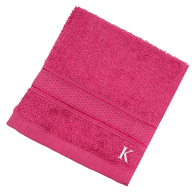 Daffodil (Fuchsia Pink) Monogrammed Face Towel (30 x 30 Cm - Set of 6) 100% Cotton, Absorbent and Quick dry, High Quality Bath Linen- 500 Gsm White Thread Letter "K"