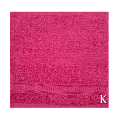 Daffodil (Fuchsia Pink) Monogrammed Face Towel (30 x 30 Cm - Set of 6) 100% Cotton, Absorbent and Quick dry, High Quality Bath Linen- 500 Gsm White Thread Letter "K"