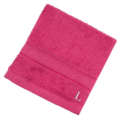 Daffodil (Fuchsia Pink) Monogrammed Face Towel (30 x 30 Cm - Set of 6) 100% Cotton, Absorbent and Quick dry, High Quality Bath Linen- 500 Gsm White Thread Letter "L"