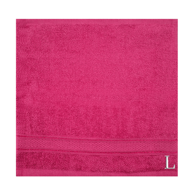 Daffodil (Fuchsia Pink) Monogrammed Face Towel (30 x 30 Cm - Set of 6) 100% Cotton, Absorbent and Quick dry, High Quality Bath Linen- 500 Gsm White Thread Letter "L"