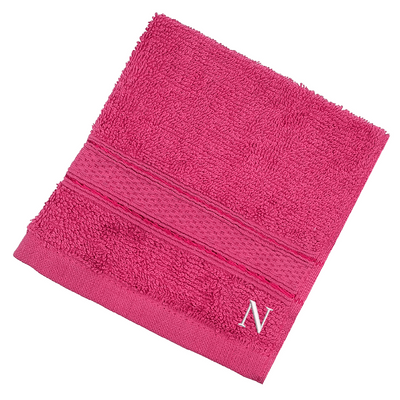 Daffodil (Fuchsia Pink) Monogrammed Face Towel (30 x 30 Cm - Set of 6) 100% Cotton, Absorbent and Quick dry, High Quality Bath Linen- 500 Gsm White Thread Letter "N"