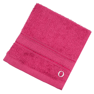 Daffodil (Fuchsia Pink) Monogrammed Face Towel (30 x 30 Cm - Set of 6) 100% Cotton, Absorbent and Quick dry, High Quality Bath Linen- 500 Gsm White Thread Letter "O"