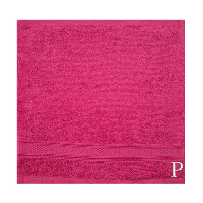 Daffodil (Fuchsia Pink) Monogrammed Face Towel (30 x 30 Cm - Set of 6) 100% Cotton, Absorbent and Quick dry, High Quality Bath Linen- 500 Gsm White Thread Letter "P"