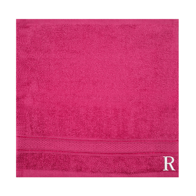 Daffodil (Fuchsia Pink) Monogrammed Face Towel (30 x 30 Cm - Set of 6) 100% Cotton, Absorbent and Quick dry, High Quality Bath Linen- 500 Gsm White Thread Letter "R"