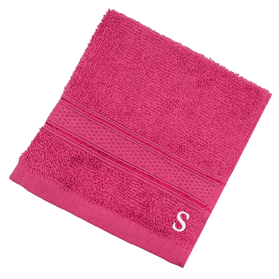 Daffodil (Fuchsia Pink) Monogrammed Face Towel (30 x 30 Cm - Set of 6) 100% Cotton, Absorbent and Quick dry, High Quality Bath Linen- 500 Gsm White Thread Letter "S"